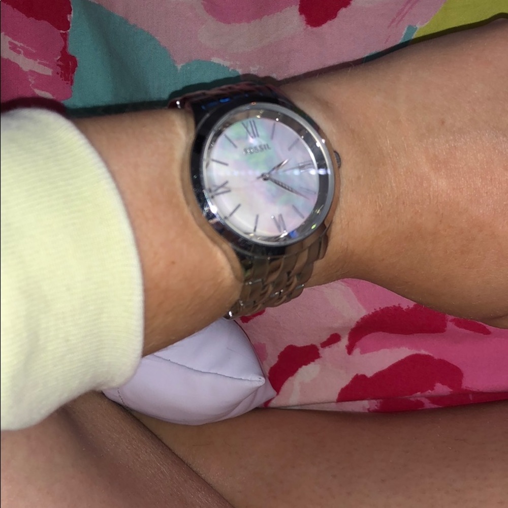 Fossil iridescent face watch with silver accents